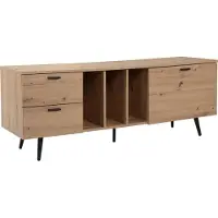 Wohnling Lowboard Eiche-Nachbildung 150x55x40 cm TV-Kommode Modern TV-Schrank Hoch Fernsehtisch Fernsehschrank mit Tür & Schubladen Fernsehkommode