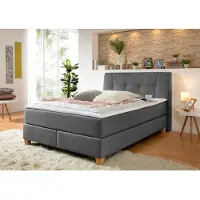 Home affaire Boxspringbett "Calloway", grau (anthrazit), B:128cm L:218cm, Komplettbetten, Boxspringbett, inkl. Topper, XXL-Ausführung, in 4 Farben, 5 Breiten, 3 Matratzenarten
