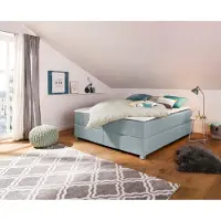Home affaire Boxbett "Alexis", blau (petrol), B:200cm L:220cm, Struktur fein (100% Polyester), Komplettbetten, Boxbett, ohne Kopfteil - ideal für Räume mit Dachschrägen; in 4 Breiten