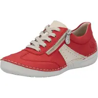 Rieker Sneaker , Damen, Gr. 38, Textil, rot (rot, beige), Lederimitat, kontrastfarbene Details, Schuhe Sneaker, Halbschuh, Freizeitschuh, Schnürschuh mit Reißverschluss