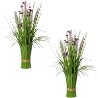 Creativ Green Kunstgras "Stehgras-Busch mit Blüten", lila, H:48cm Ø:10cm, Kunststoff, Kunstpflanzen, Kunstgras
