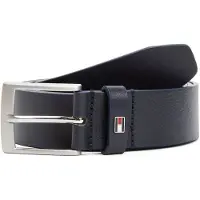Tommy Hilfiger Ledergürtel "ADAN 3.5 cm breit EXT", Herren, Gr. 120, blau (space blau), Rindsleder, unifarben, Gürtel Ledergürtel, Metalllogopatch, Einfachdornschnalle