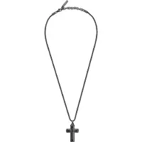Police Kette mit Anhänger "Crossroads Kreuz", schwarz, Halsketten, Herren, Edelstahl, L: 55 B: 2,5mm, Kette mit Anhänger, mit Kristallstein (synth.), B:2,5mm