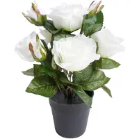 Botanic-Haus Kunstblume "Rosenbusch", weiß, B:20cm H:27cm T:20cm Ø:20cm, Kunststoff, Kunstpflanzen, Kunstblume