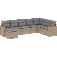 The Living Store 8-tlg. Garten-Sofagarnitur mit Kissen Beige Poly Rattan