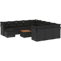 The Living Store 13-tlg. Garten-Sofagarnitur mit Kissen Schwarz Poly Rattan