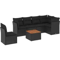 The Living Store 7-tlg. Garten-Sofagarnitur mit Kissen Schwarz Poly Rattan