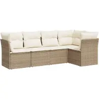 The Living Store 5-tlg. Garten-Sofagarnitur mit Kissen Beige Poly Rattan