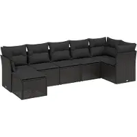 The Living Store 7-tlg. Garten-Sofagarnitur mit Kissen Schwarz Poly Rattan