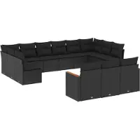 The Living Store 13-tlg. Garten-Sofagarnitur mit Kissen Schwarz Poly Rattan