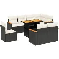 The Living Store 9-tlg. Garten-Sofagarnitur mit Kissen Schwarz Poly Rattan