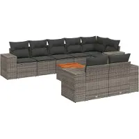 The Living Store 9-tlg. Garten-Sofagarnitur mit Kissen Grau Poly Rattan
