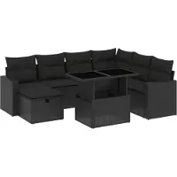 The Living Store 8-tlg. Garten-Sofagarnitur mit Kissen Schwarz Poly Rattan