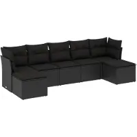 The Living Store 7-tlg. Garten-Sofagarnitur mit Kissen Schwarz Poly Rattan