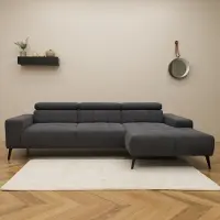 Domo Ecksofa "Trento L-Form, mit Kufenfuß oder Einzelfuß", grau, B:287cm H:79cm T:175cm, 100% Polyester, Sofas, Ecksofa, wahlweise mit Kopfteilverstellung, Recamiere links/rechts bestellbar