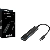 Conceptronic HUBBIES 4-Port-USB 3.0-Hub, USB-C-Anschluss, USB 3.2 Gen 1 (3.1 Gen 1) Type-C, 5000 Mbit/s, Schwarz, Aluminium, 0,15 m, USB
