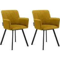 Konsimo Stuhl 2-tlg Velours-Sitz schwarzer Metallrahmen "PYRUS", Gelb, Stoff/Metall, Loft, 56x84x46 cm
