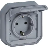 Legrand 069834L Plexo New FRUP Schutzkontakt-Steckdose, SL, mit Krallen, EB, IP44, IK08, Grau