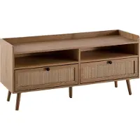 FineBuy Lowboard 120x56x39 cm TV-Kommode mit Eiche-Nachbildung & Rattan TV-Schrank Hoch mit Schubladen Fernsehtisch Fernsehschrank Stauraum Fernsehkommode
