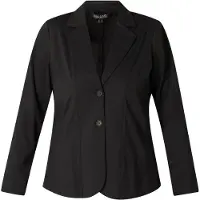 Base Level Curvy Jackenblazer "Leah", Damen, Gr. 46, schwarz, Web, Obermaterial: 75% Polyamid, 25% Elasthan, unifarben, hüftbedeckend, V-Ausschnitt, Blazer Jackenblazer, mit Reverskragen und Stretch