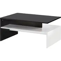 FineBuy Wohnzimmertisch 90 x 43 x 60 cm mit Ablage Holz Schwarz / Weiß Wohnzimmer Couchtisch Zweiteilig mit Stauraum Sofatisch Eckig Kaffeetisch