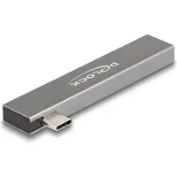 DeLOCK 3 Port Slim USB Hub mit USB Type-C zu 1 x USB 5 Gbps USB Type-C + 2 x USB 5 Gbps Typ-A, Andocken, USB 3.2 Gen 1 (3.1 Gen 1) Type-C, Grau, 5 Gbit/s, Metall, China
