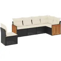 The Living Store 6-tlg. Garten-Sofagarnitur mit Kissen Schwarz Poly Rattan