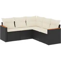 The Living Store 5-tlg. Garten-Sofagarnitur mit Kissen Schwarz Poly Rattan