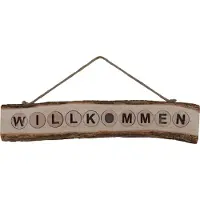 Näve LED Dekolicht "Willkommen", beige (natur), Ø 60cm H: 12cm, Leuchten, Schriftzug "Willkommen", 2xAA Batterien, incl. Aufhängung/Jute, LED Dekolicht