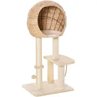 PawHut Katzenbaum 100 cm Kratzbaum mit Katzenhöhle Sisal weiche Plüsch Beige