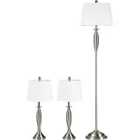 HOMCOM 3-teiliges Leuchten-Set inkl.1 Stehleuchte, 2 Tischleuchte, Silber+Weiß