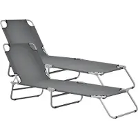 Casa.pro Sonnenliege ‘Carcao’ 2er Set verstellbare Lehne klappbar Stahlgestell 186 x 55 x 24 cm Dunkelgrau