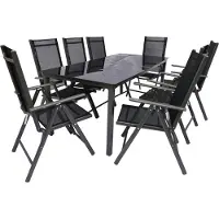 VCM 9 tlg. Alu Glas Tisch Gartenset Sitzgruppe 189SW