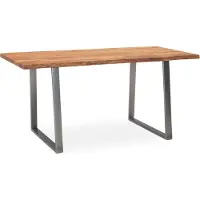 FineBuy Schreibtisch 180 cm Akazie Massivholz Metall Computertisch Baumkante Homeoffice Bürotisch Massiv Trapezbeine in Chrom Holztisch Laptoptisch