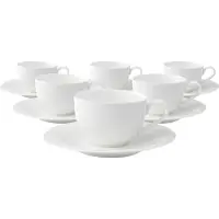 Villeroy & Boch Tasse "Kaffeetassen mit Untertassen New Cottage Basic 150 ml 6er Set weiß", weiß, Porzellan, Trinkgefäße, Tasse