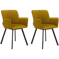 Konsimo Stuhl 2-tlg Velours-Sitz schwarzer Metallrahmen "PYRUS", Gelb, Stoff/Metall, Loft, 56x84x46 cm