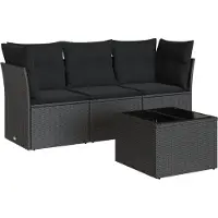 The Living Store 4-tlg. Garten-Sofagarnitur mit Kissen Schwarz Poly Rattan