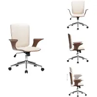 vidaXL Drehbarer Bürostuhl Creme Kunstleder und Bugholz - Bürostühle