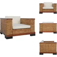 vidaXL Sessel mit Auflagen Braun Natur Rattan - Sessel