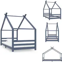 vidaXL Kinder-Bettgestell Grau Massivholz Kiefer 90x200 cm - Baby- & Kleinkinderbetten