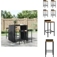 vidaXL Barhocker 4 Stk. Schwarz Poly Rattan und Massivholz Akazie - Barhocker