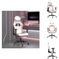 vidaXL Gaming-Stuhl mit Fußstütze Weiß und Rosa Kunstleder - Gaming-Sessel
