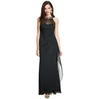 HEINE Abendkleid "Abendkleid", Damen, Gr. 34, Normalgrößen, schwarz, 100% Polyester, unifarben, lang, Rundhals, Kleider Abendkleid