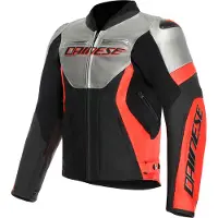 Dainese Racing 5 Schwarz Silver Rot Motorrad Lederjacke Größe 48