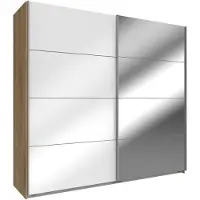 Wimex Schwebetürenschrank "Easy", braun (plankeneichefarben, weißglas, spiegel), B:225cm H:210cm T:65cm, Schränke, Schwebetürenschrank, mit Glas und Spiegel