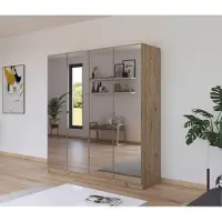 Rauch Kleiderschrank "Reflect", braun (eiche artisan), B:181cm H:197cm T:54cm, Holzwerkstoff, Schränke, Kleiderschrank, mit Spiegelfront, inkl. praktischer Inneneinteilung und Stoffboxen-Set