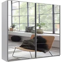 Wimex Schwebetürenschrank "England", weiß (weiß, spiegel), B:225cm H:208cm T:65cm, Holzwerkstoff, Schränke, Schwebetürenschrank, 2-türig, mit vollverspiegelter Schrankfront, in diversen Breiten