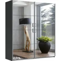 Wimex Schwebetürenschrank "England", grau (graphit, spiegel), B:180cm H:208cm T:65cm, Holzwerkstoff, Schränke, Schwebetürenschrank, 2-türig, mit vollverspiegelter Schrankfront, in diversen Breiten