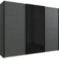 Wimex Schwebetürenschrank "Barcelona", schwarz (graphit, mitteltür glas schwarz), B:270cm H:208cm T:65cm, Holzwerkstoff, Schränke, Schwebetürenschrank, mit Glaselementen auf der Mitteltür