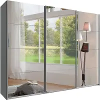 Wimex Schwebetürenschrank "England", grau (graphit, spiegel), B:270cm H:208cm T:65cm, Holzwerkstoff, Schränke, Schwebetürenschrank, 3-türig, mit vollverspiegelter Schrankfront, in diversen Breiten